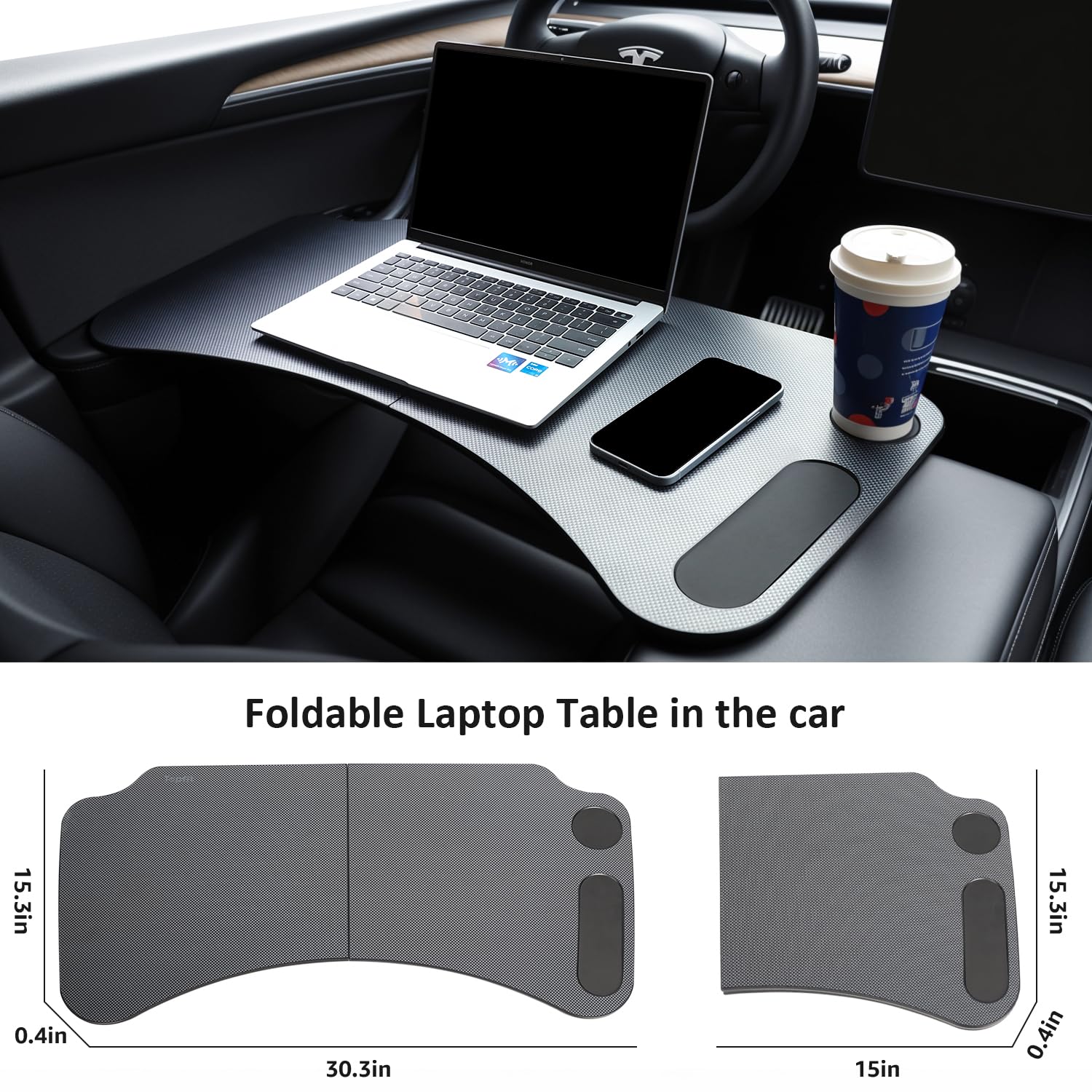 DSI - Tesla Model Y Model 3 Foldable Laptop Working Table with Carbon Fiber Texture