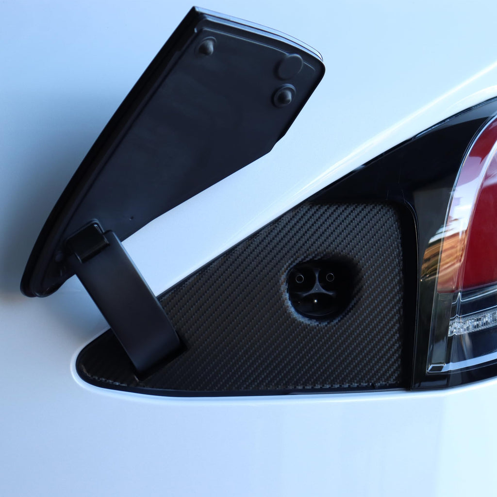DSI - Charge Port Vinyl Wrap for Tesla Model X 2022-2026 Plaid & Long Range, Black Carbon Fiber Film Cover Overlay Easy DIY Subtle Sporty Pattern Kit Accessories