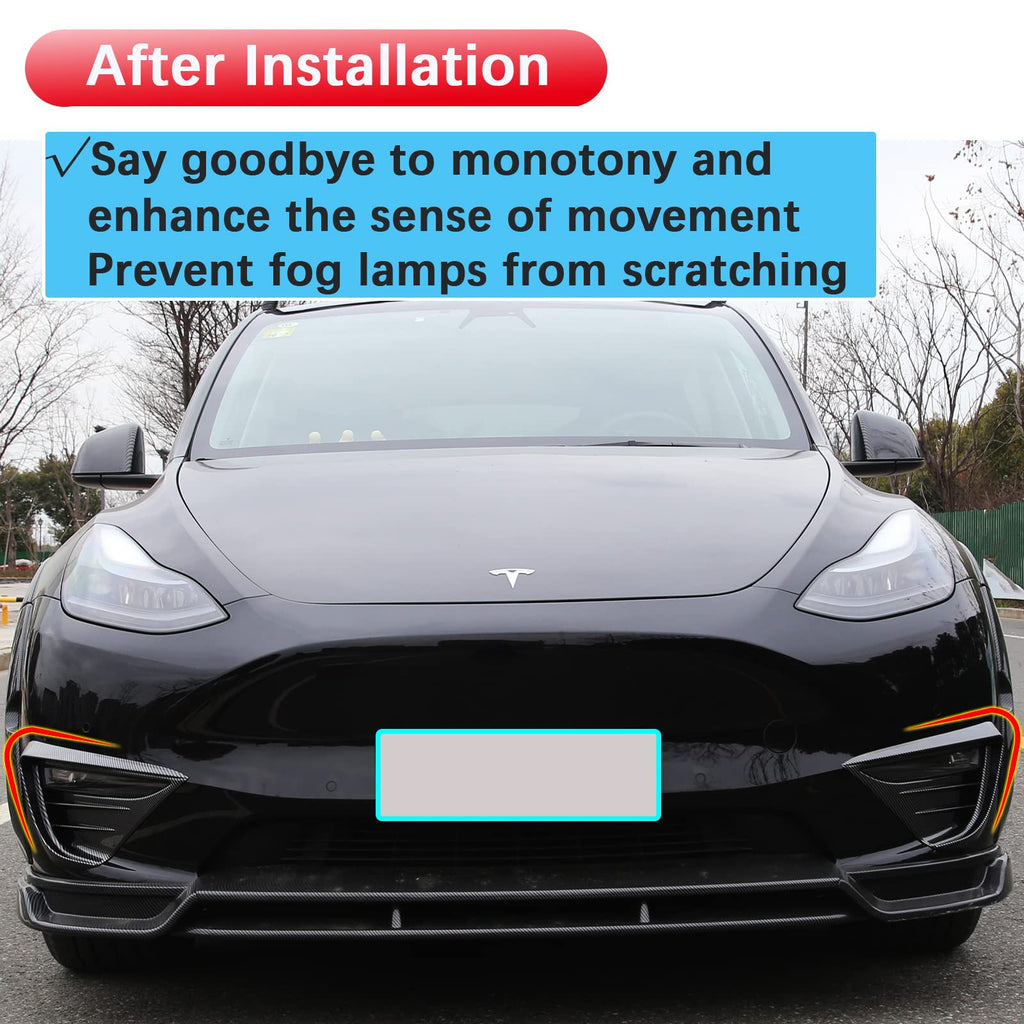 DSI - Fits all 2020-2024 Tesla Model Y Front Fog Light Cover Trim Eyebrow Frame Decorative Accessories (Glossy Carbon Fiber Pattern)