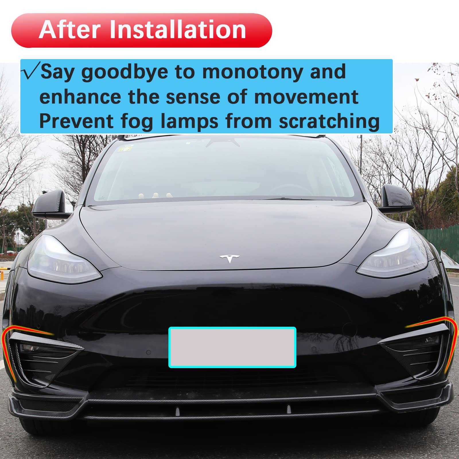 DSI - Fits all 2020-2024 Tesla Model Y Front Fog Light Cover Trim Eyebrow Frame Decorative Accessories (Glossy Carbon Fiber Pattern)