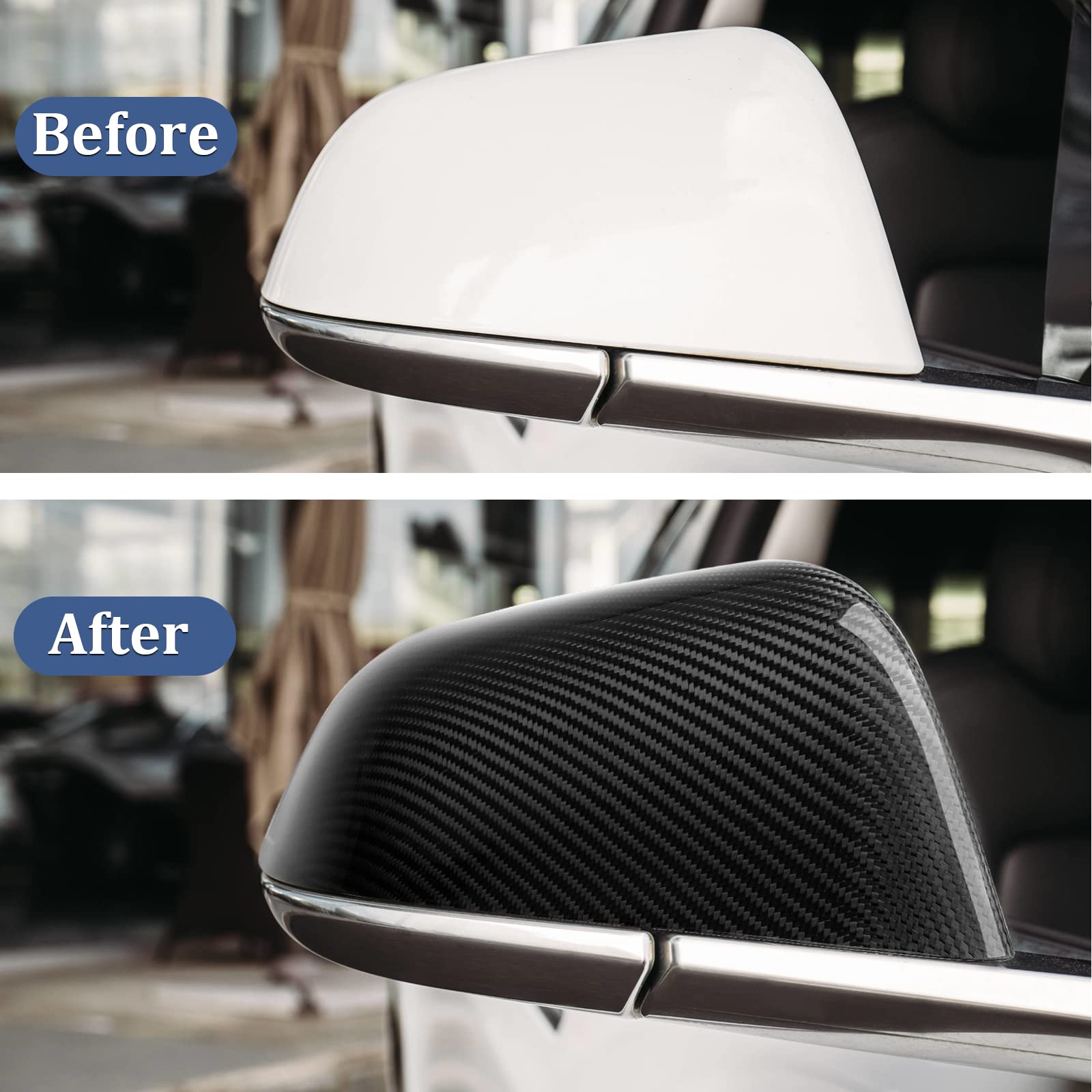 DSI - Real Carbon Fiber Side Mirror Cover Compatible with Tesla Model 3 Sedan 2017-2025, T-carbon Rearview Cover Compatible with Tesla Model 3 Exterior Mirror Caps Accessories (Black)