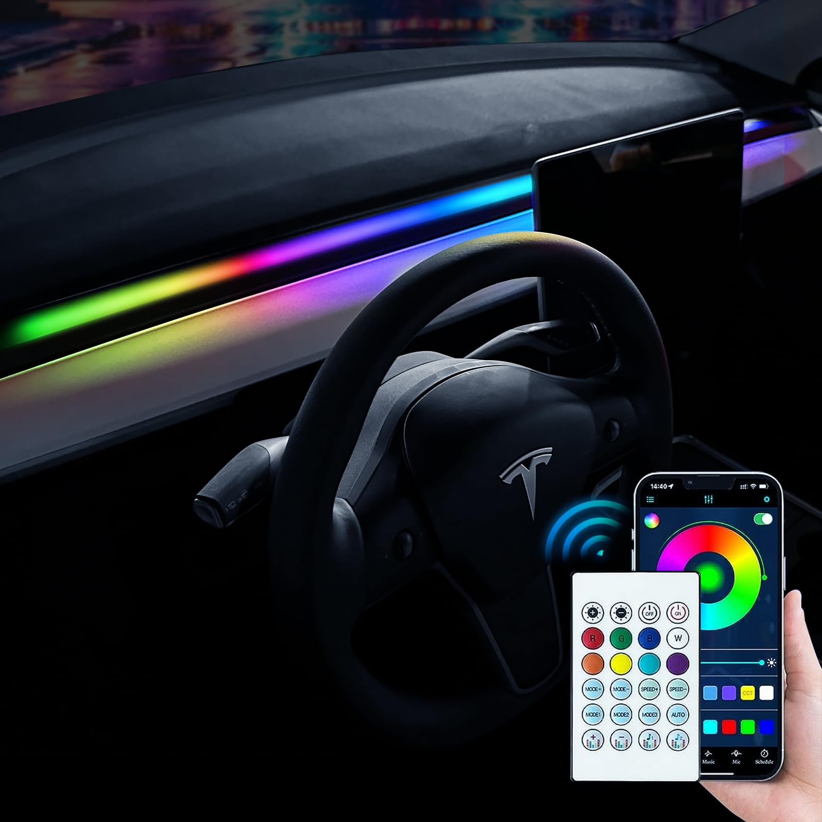 DSI - 2025-2021 Tesla Model 3/Y Interior Neon Lights for Dashboard, RGBIC Color Changing LED Strip Lights with App & Remote Control,Tesla Model 3/Y Accessories (DOES NOT FIT M3 Highland & MY Juniper)