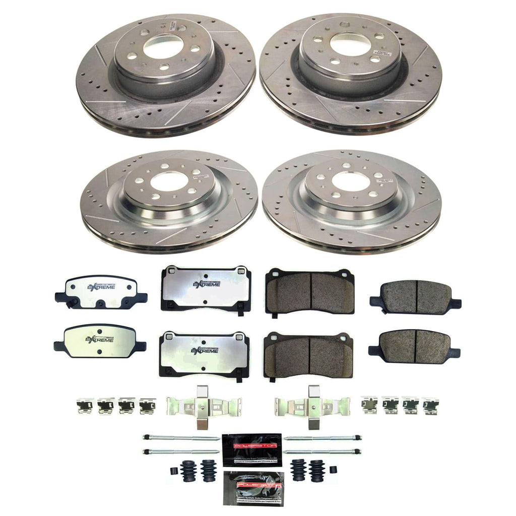 POWERSTOP Front and Rear Z26 Carbon-Fiber Ceramic Brake Pads with Drilled and Slotted Rotors Brake Kit For Tesla 3 2017-2021 [Vehicle Specific]