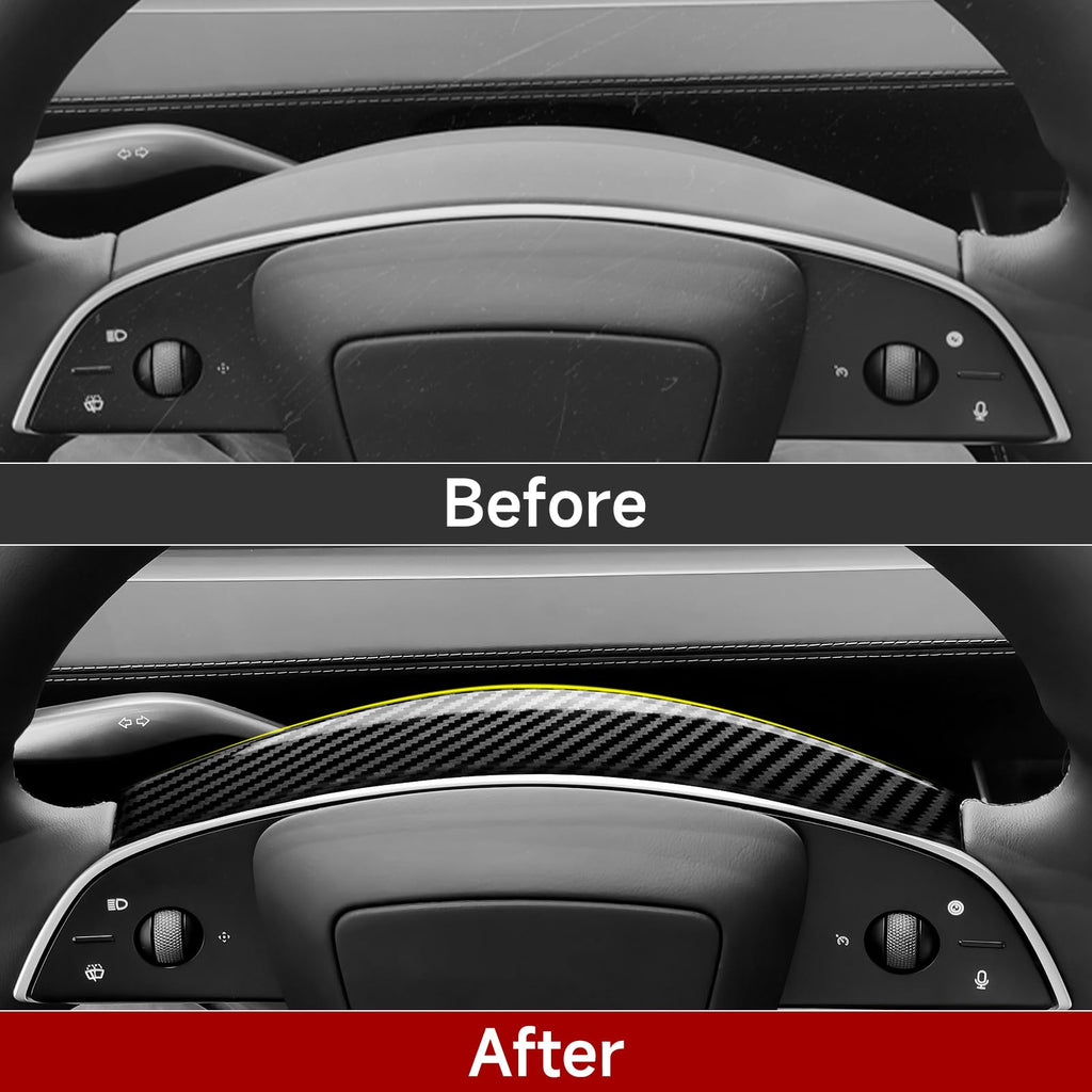 DSI - FITS Tesla Model 3 Highland 2024 2025 2026 Model Y Juniper 2025 2026 Accessories Car Steering Wheel Trim Carbon Style ABS Decal Sticker (Style B)