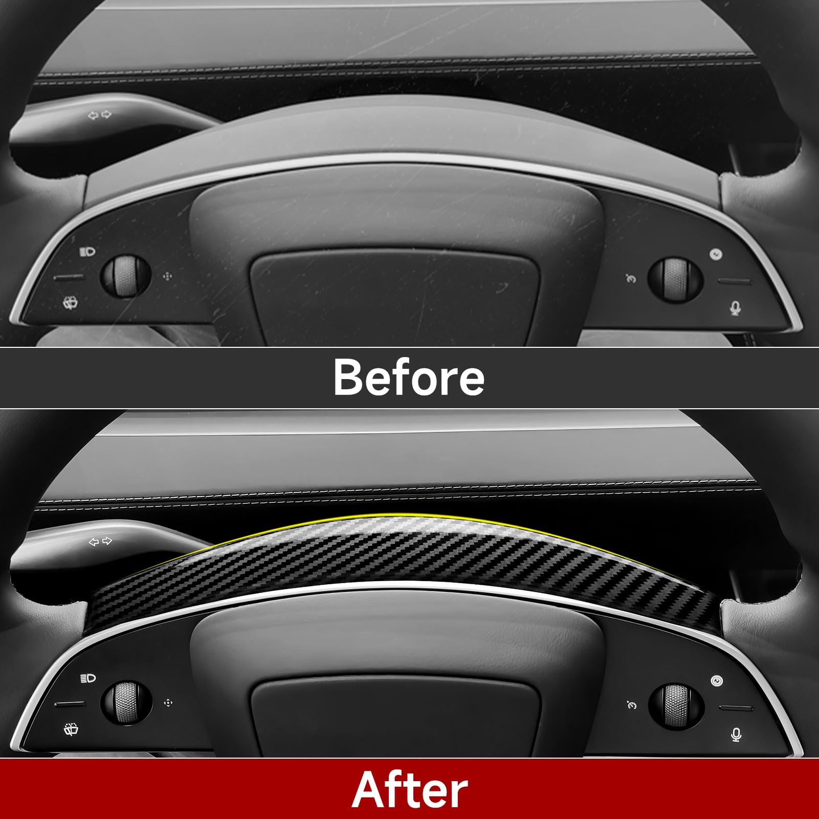 DSI - FITS Tesla Model 3 Highland 2024 2025 2026 Model Y Juniper 2025 2026 Accessories Car Steering Wheel Trim Carbon Style ABS Decal Sticker (Style B)