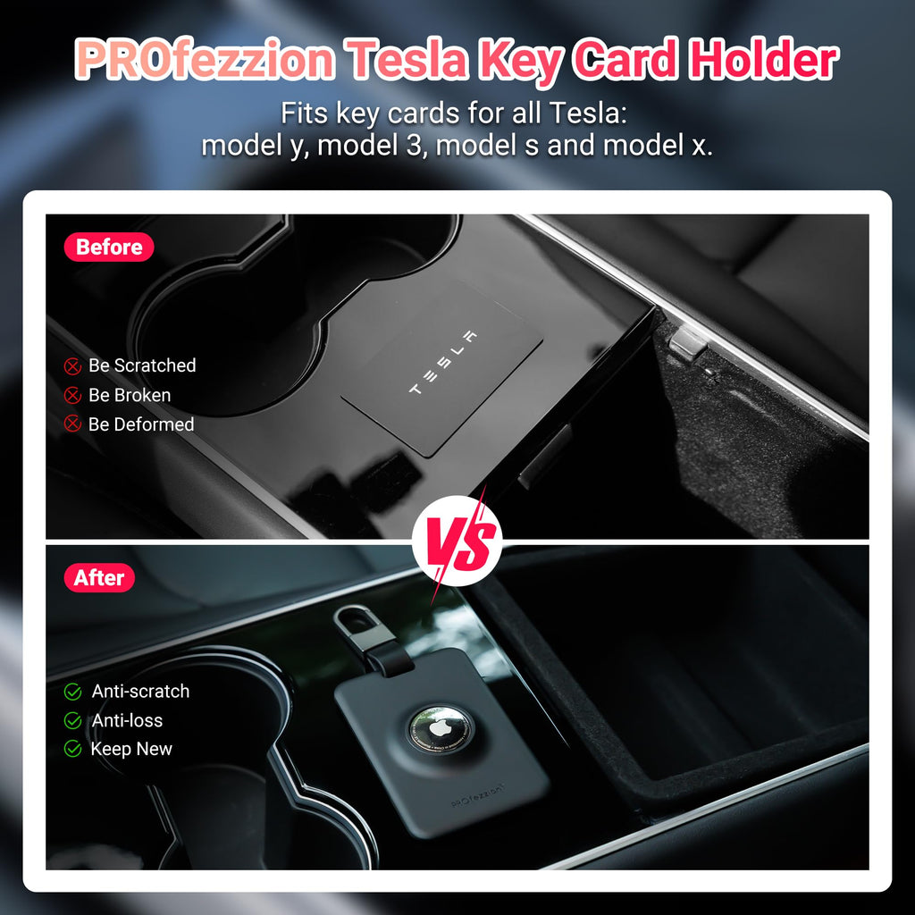 DSI - Tesla Key Card Holder with AirTag Slot, AirTag Tesla Card Plastic Card Key Holder for Model 3 Y S X Cybertruck with Keychain Key Rings, Key Card Protective Case Cover for Tesla - 1 Pack