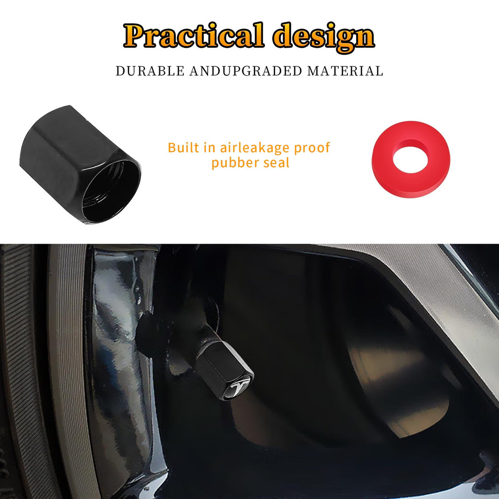 DSI - 5 Pack Tire Valve Stem Caps Leakproof Aluminum Chrome Tire Valve Caps with Rubber O-Rings Compatible with for Tesla Model 3, S, X, Y (White Logo)
