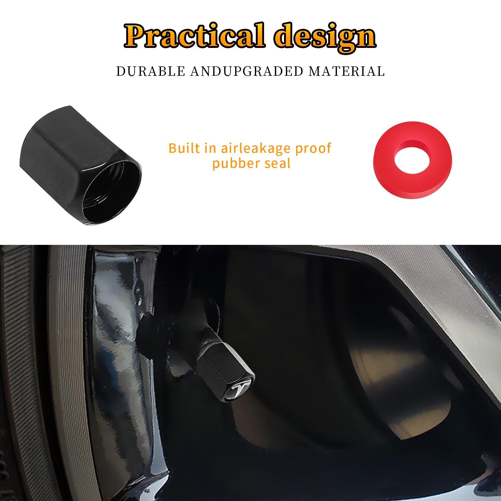 DSI - 5 Pack Tire Valve Stem Caps Leakproof Aluminum Chrome Tire Valve Caps with Rubber O-Rings Compatible with for Tesla Model 3, S, X, Y (White Logo)