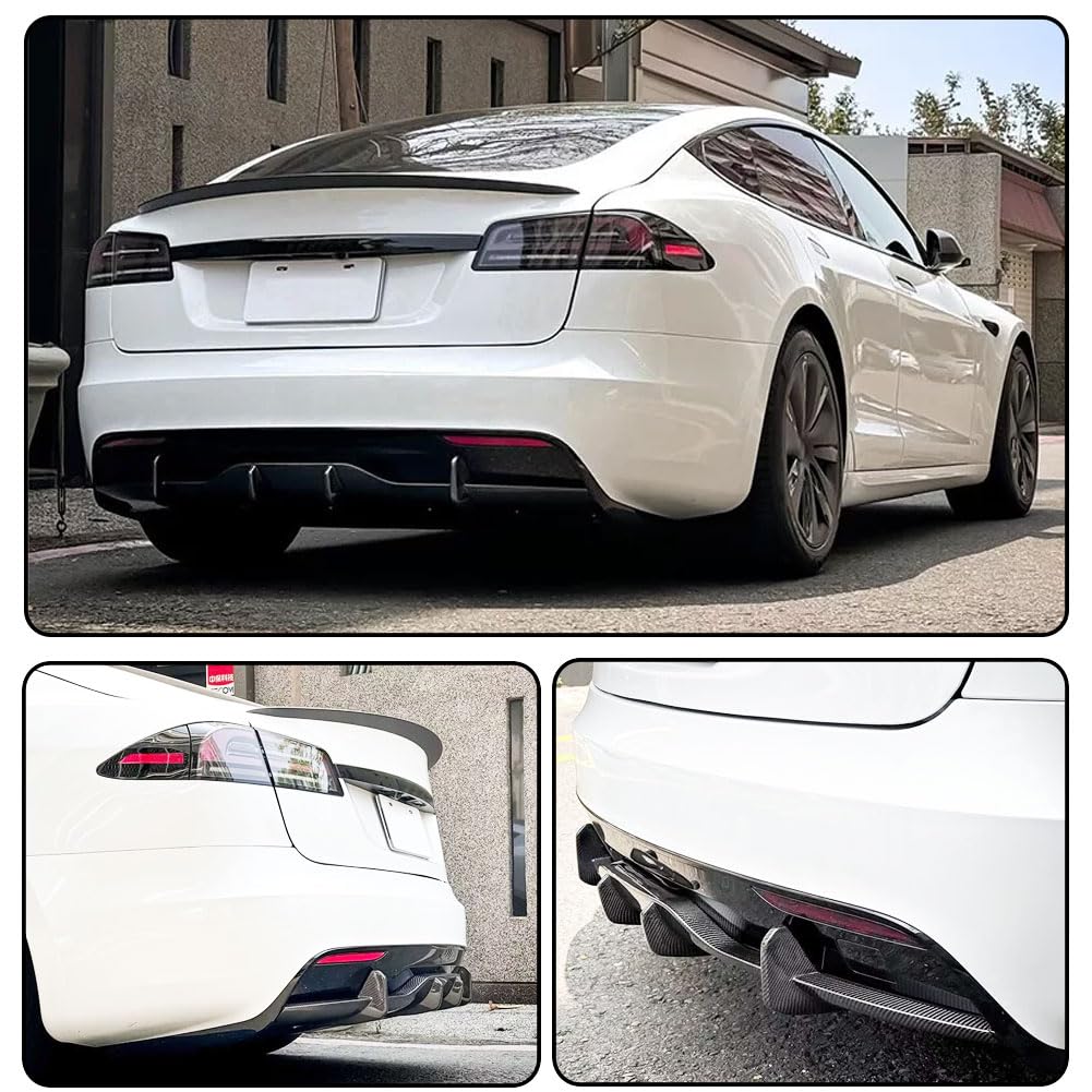 DSI - Real Carbon Fiber Rear Diffuser Fits for Tesla Model S 2021-2024 Sedan 4 Door Air Dam Lower Bumper Lip Spoiler Valance Protector Lip 2022 Body Kit Factory Outlet