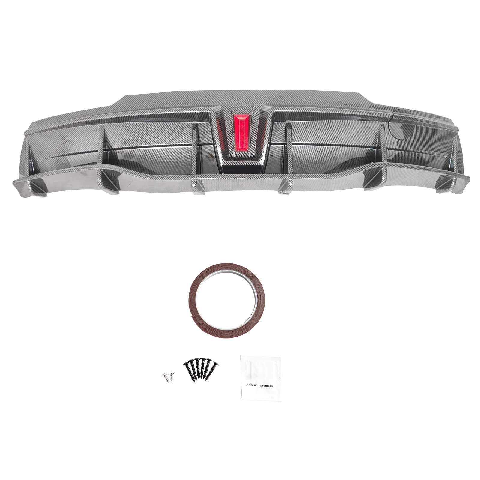 DSI - Rear Diffuser with LED Light Fits 2020-2024 Tesla Model Y, Add-on Carbon Fiber Print PP IKON Style Rear Bumper Molding Protector Lip with LED Lamp