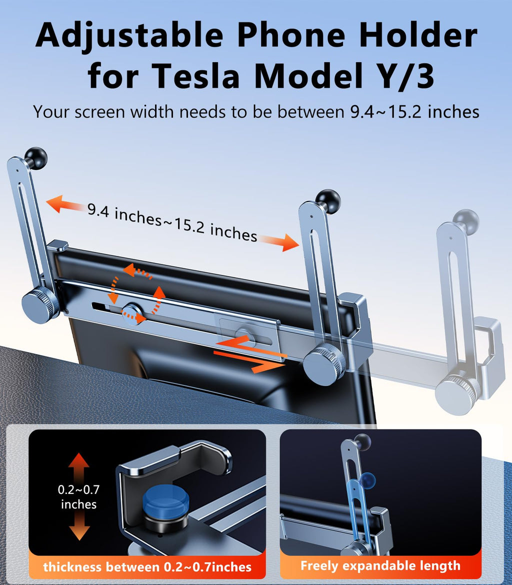 DSI - Dual Head Tesla Phone Mount Model Y/3 2026 2025 2024 2023 2022 2021, [Magnetic/Clip] Car Accessories for Tesla Screen Phone Holder Stand, (Fits Tesla Model Y(Juniper) / 3(Highland))
