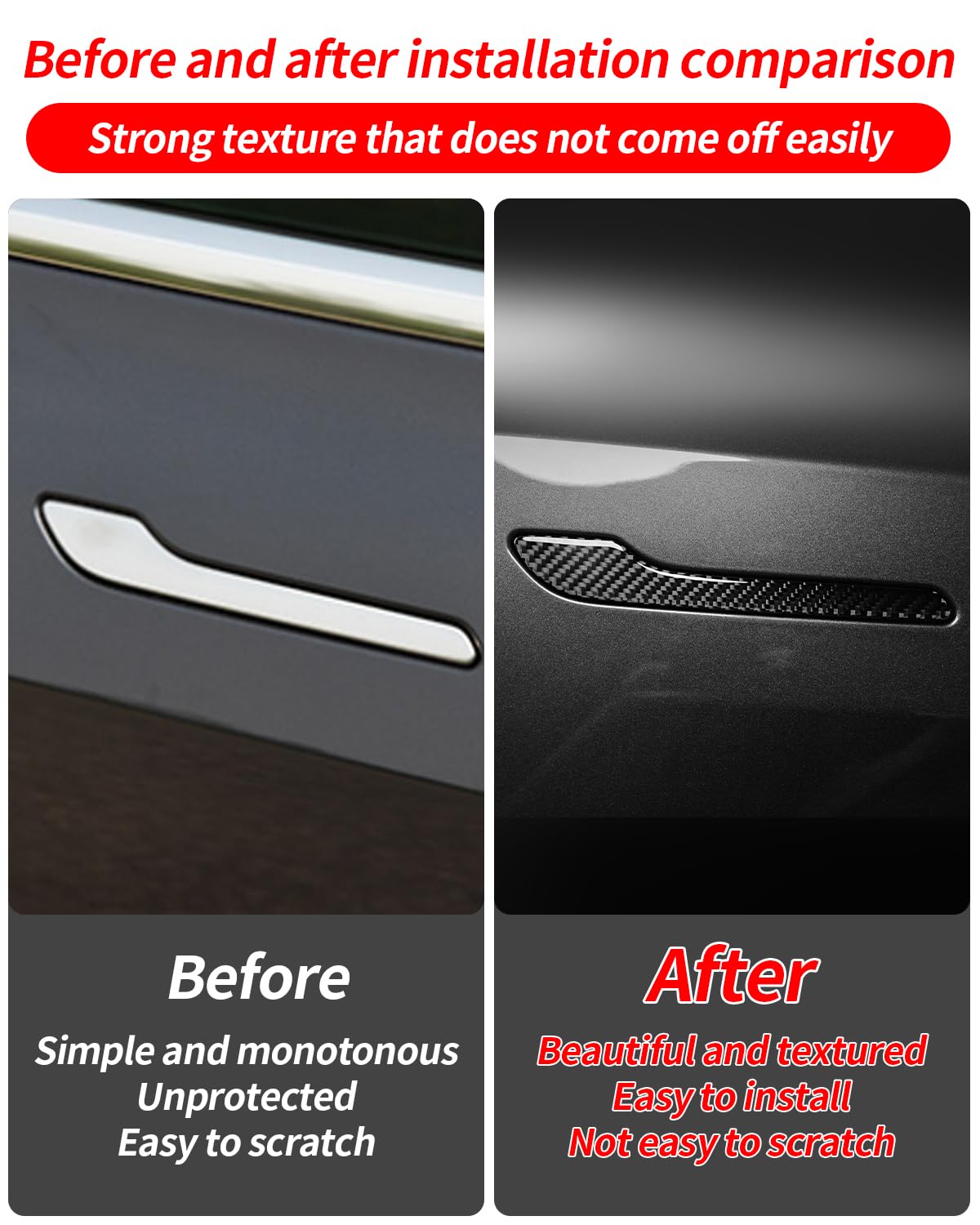 DSI - Door Handle Cover, Real Matte Carbon Fiber Door Handle Trim Protector Set Compatible with Tesla Model y Model 3 2017-2025 (4 Pieces) (Glossy Carbon Fiber with drip)