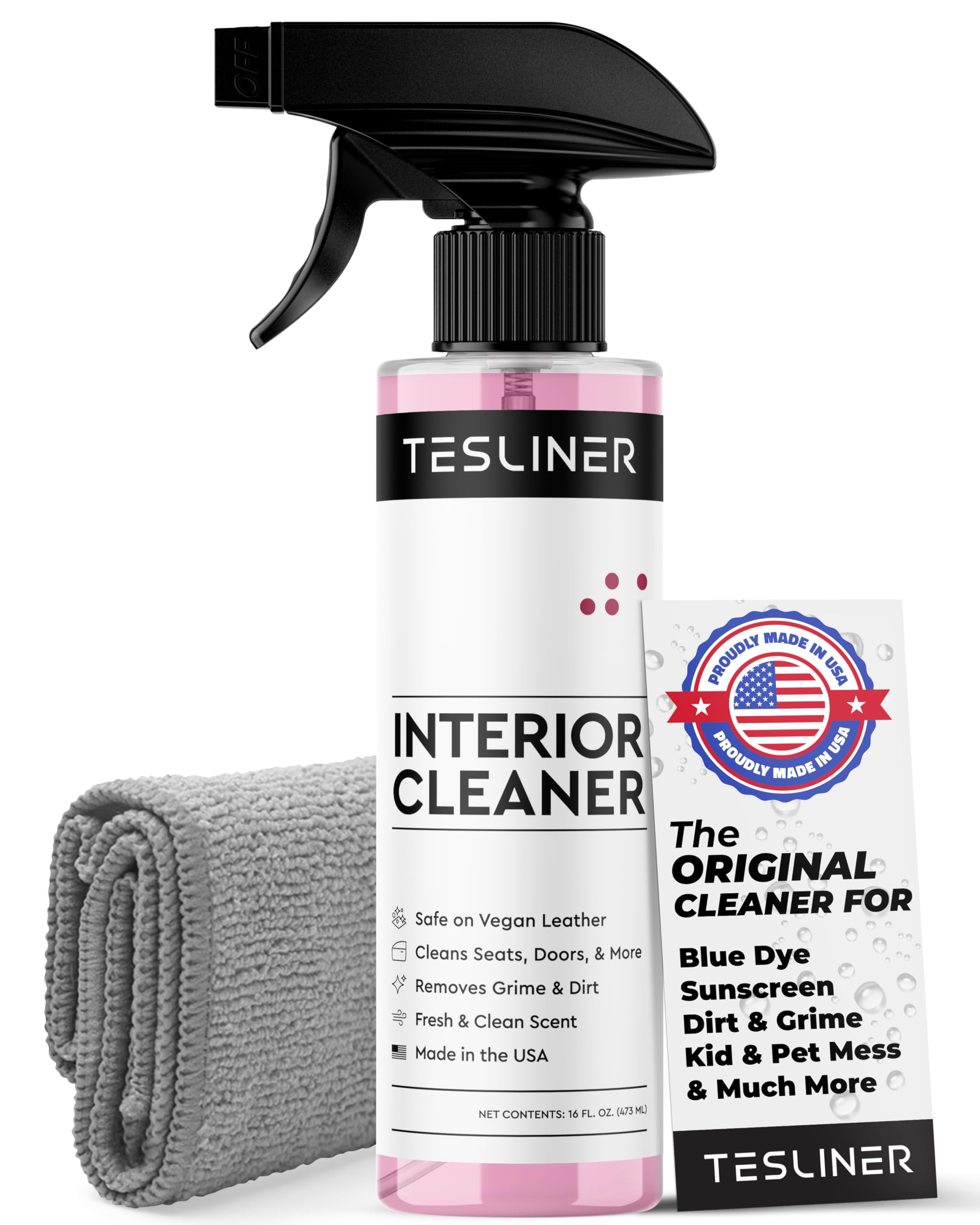 DSI - Tesla Seat Cleaner & Stain Remover - Interior Cleaner for Black & White Vegan Leather, Interior Cleaning Products for Seats, Dash, Console | Tesla Accessories for Model Y, Model 3, S, X, Cybertruck