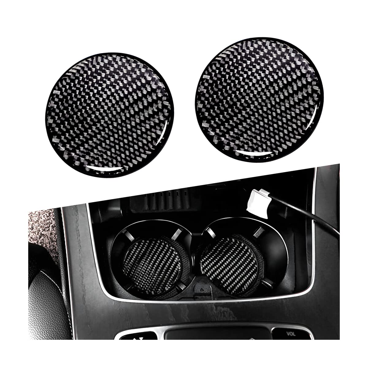 DSI - Car Cup Holder Coaster, 2 PCS Carbon Fiber Non-Slip Embedded Coasters, Universal 2.75 Inch Cup Holder Insert Coaster Pad, Sports Racing Durable Drink Mat, Car Interior Accessories