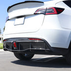 DSI - Rear Diffuser with LED Light Fits 2020-2024 Tesla Model Y, Add-on Carbon Fiber Print PP IKON Style Rear Bumper Molding Protector Lip with LED Lamp