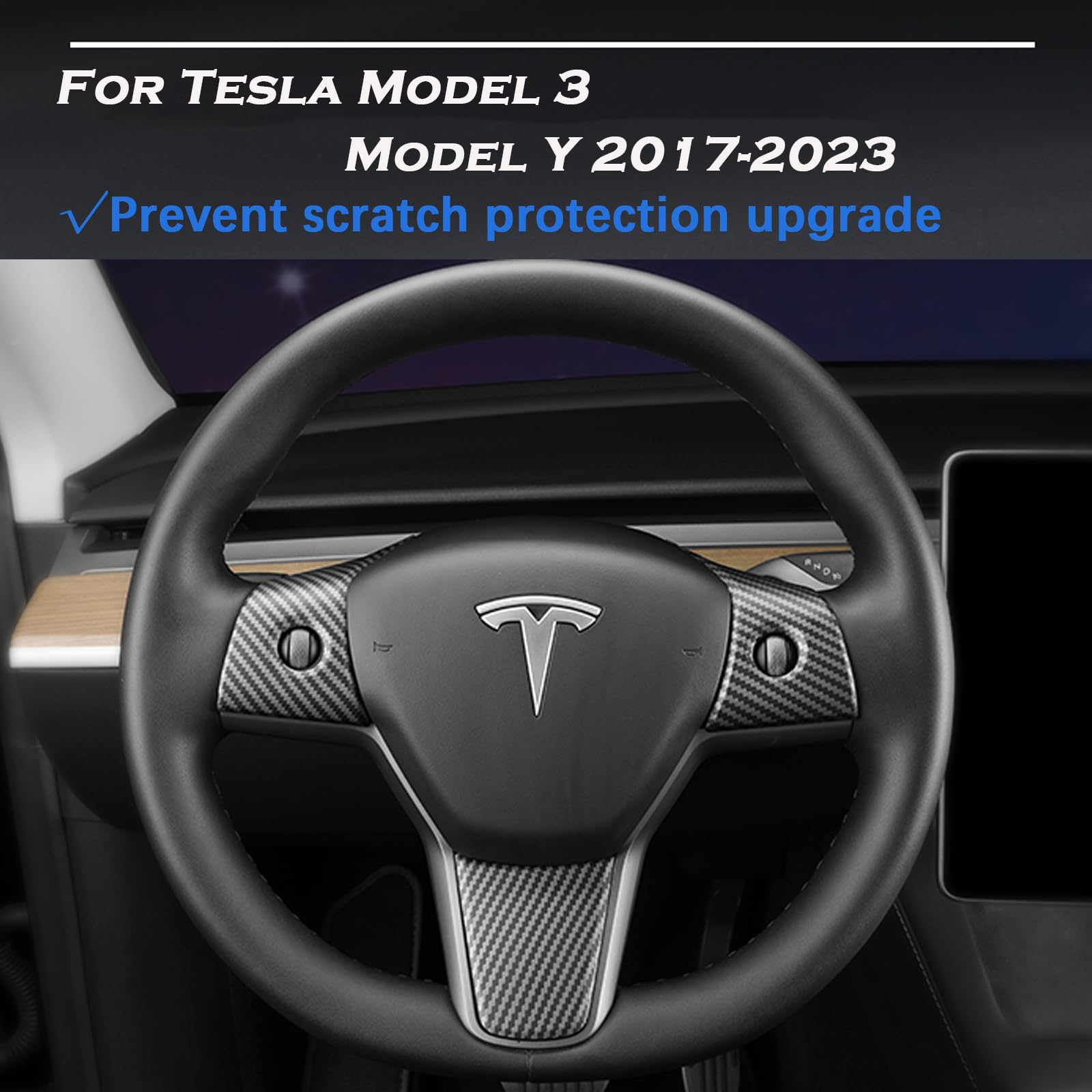 DSI - Steering Wheel Trim Cover for Tesla Model 3/Y, Interior Accessories Compatible with Tesla Model 3 Model Y (A-Matt Carbon Fiber Pattern)