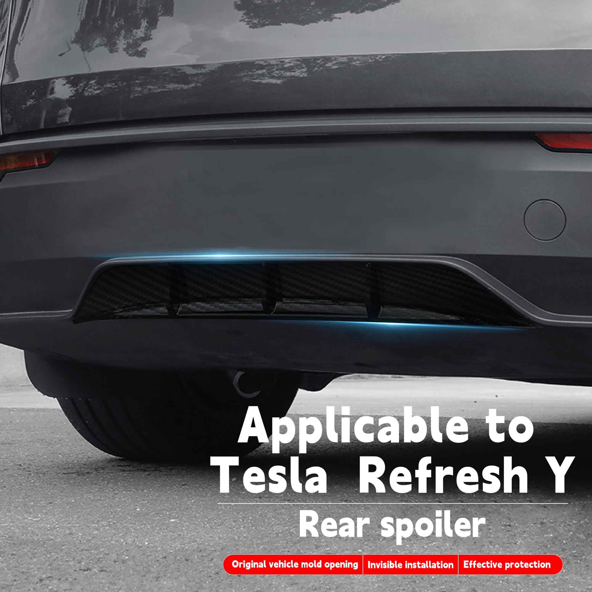 DSI - Rear Diffuser for Telsa Model Y Juniper 2025-2026 Without Drilling，Trunk Decoration Accessories Model Y Juniper Rear Bumper Molding Protector Lip Made of PP Material (Matte Carbon Fiber)