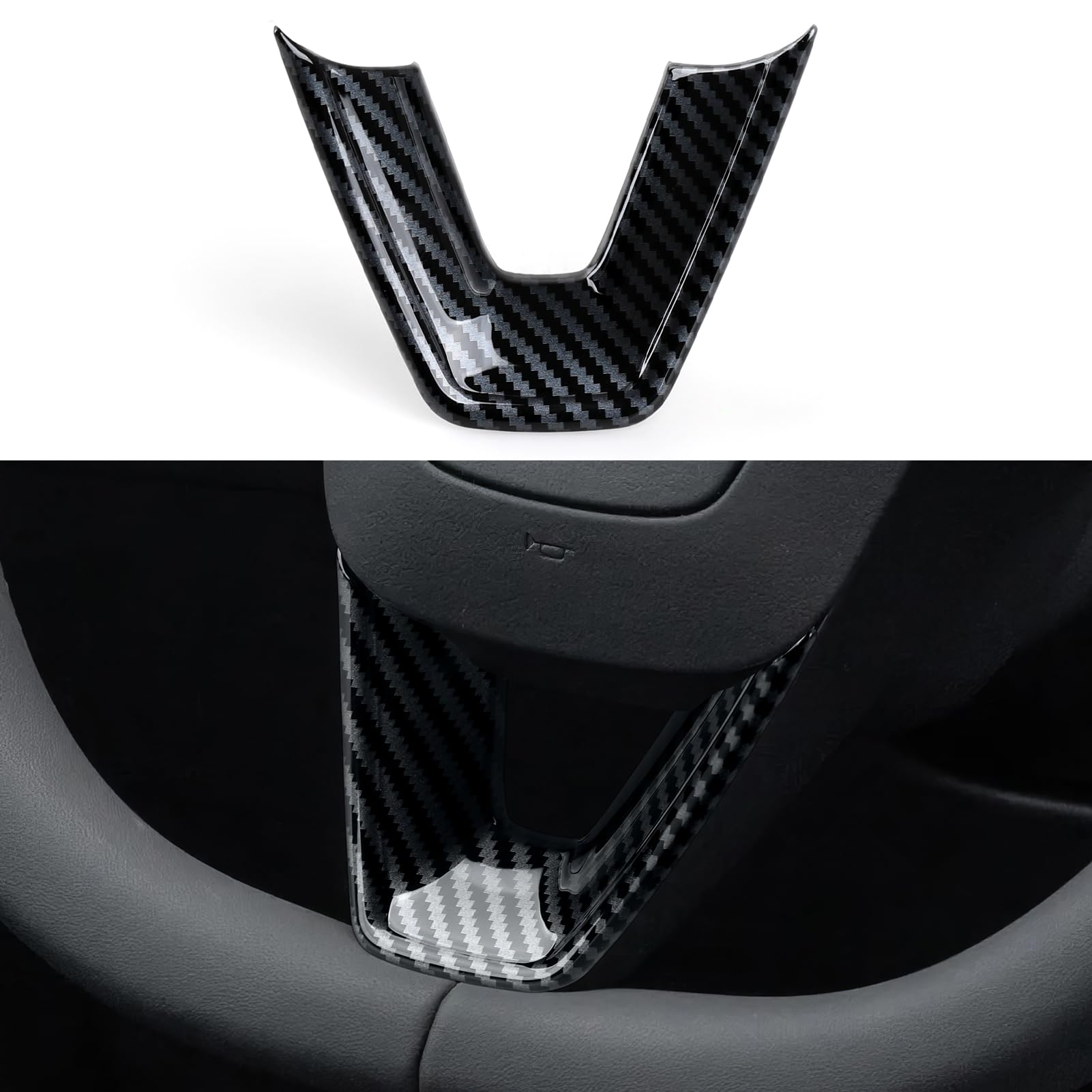 DSI - FITS Tesla Model 3 Highland 2024 2025 2026 Model Y Juniper 2025 2026 Accessories Interior Car Steering Wheel Trim Carbon Style ABS Decal Sticker (Style A)