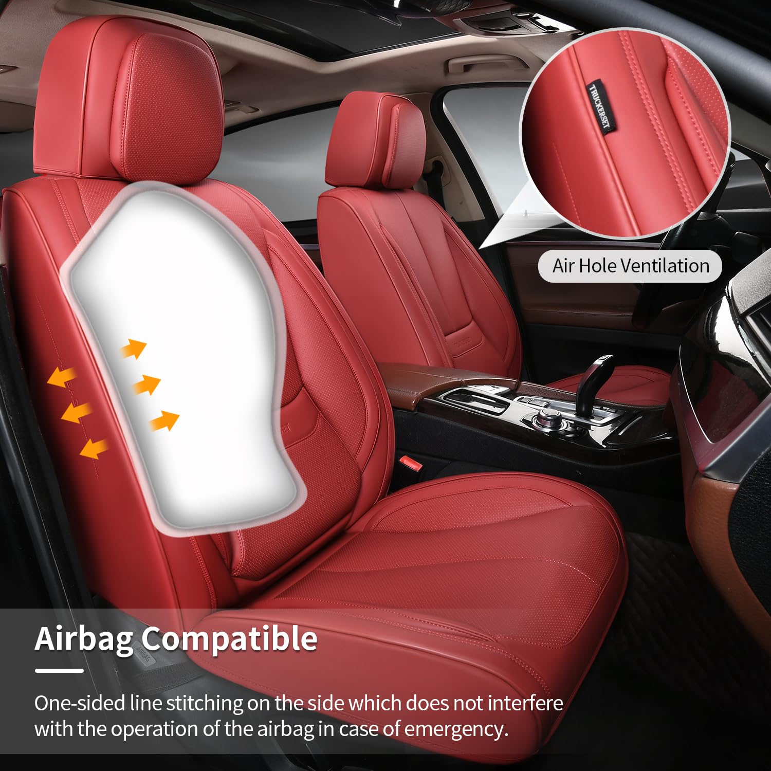 BASIC - Car Seat Covers Full Set,Leather Waterproof Car Seat Cover,Airbag Compatible,Breathable Design,Suitable for Car,Truck,SUV 5 Pack(Burgundy)