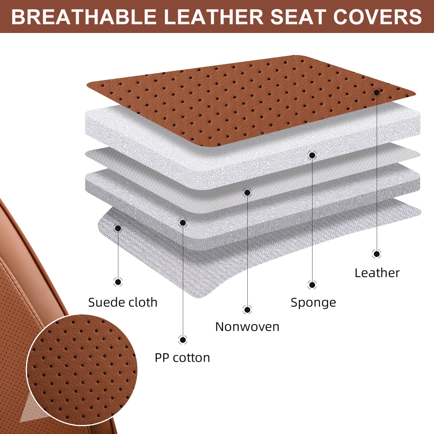 BASIC -  Auto Car Seat Covers Accessories Full Set Leather Cushion Protector Breathable Waterproof Seat Cover for Cars Universal Fit (Brown, Front Pair and Rear)