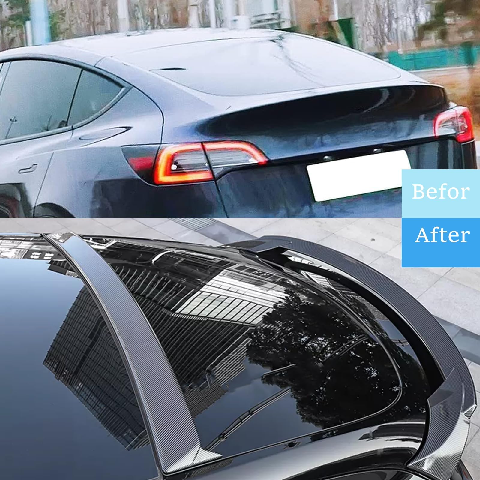 DSI - Rear Spoiler Wings for Tesla Model Y 2020 2021 2022 Rear Trunk Roof Spoiler Wing Lip (Carbon Fiber Print)