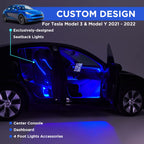 DSI - Interior Car Neon Light Fit for Tesla Model 3 Y 2021 2022 2023 (Center Console+Dashboard+Seat+4 Foot Lights) with Matching Armrest Organizer, Tesla Ambient Lights, APP-Controlled RGB LED