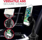 DSI - Car Cup Holder Phone Mount - Securely Holds Phones up to 4.1” Wide - Flexible Gooseneck & 360° Rotatable Cradle