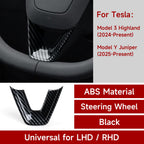 DSI - FITS Tesla Model 3 Highland 2024 2025 2026 Model Y Juniper 2025 2026 Accessories Interior Car Steering Wheel Trim Carbon Style ABS Decal Sticker (Style A)