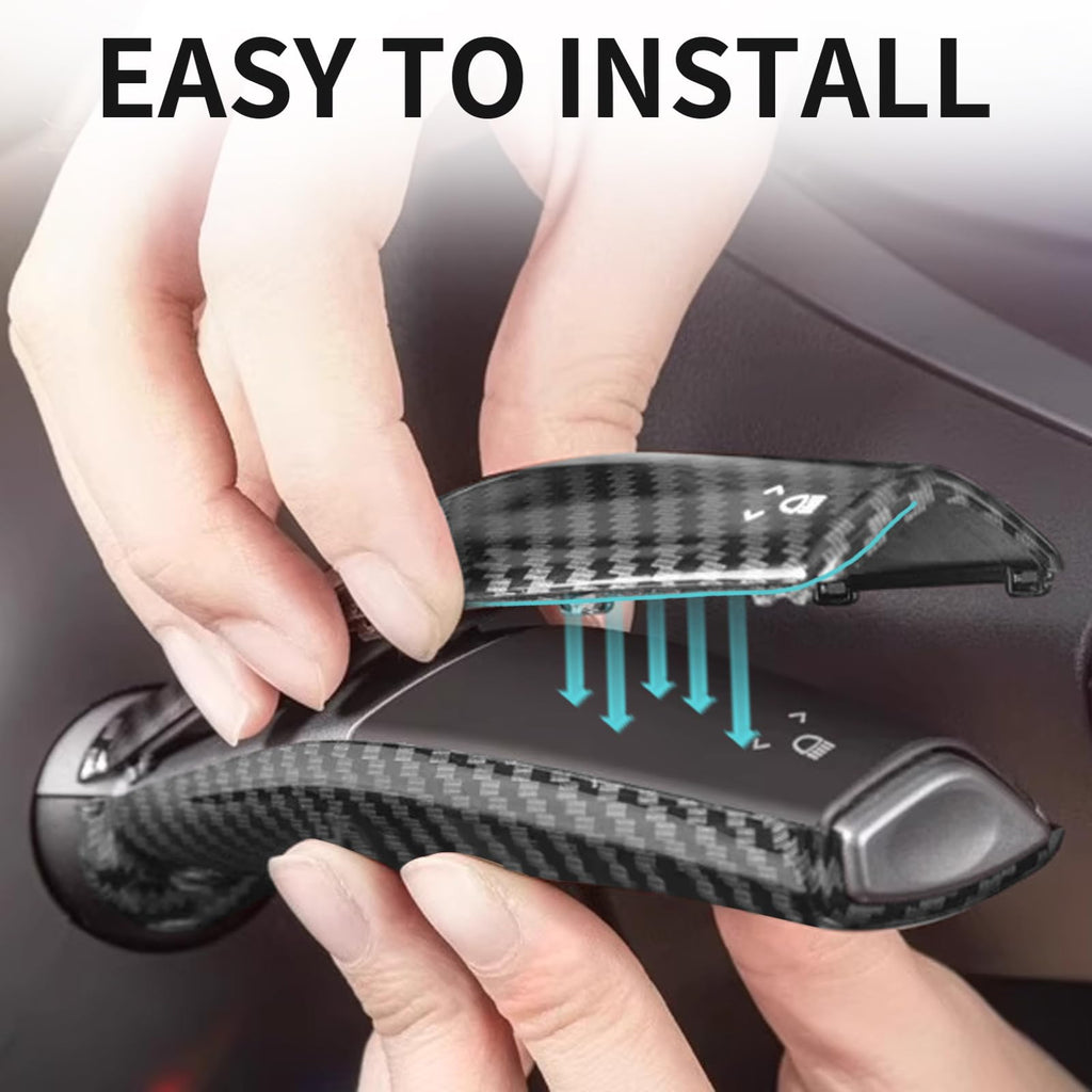 DSI - Steering Lever Cover for Tesla Model 3 Model Y 2017-2024, Carbon Fiber Pattern Car Gear Shift Cover, Steering Wheel Cover Tesla Model 3 Model Y 2024 Accessories(Glossy Carbon Fiber Pattern)