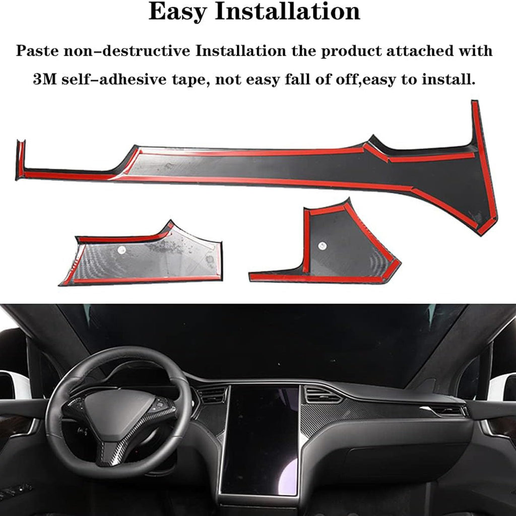 DSI - Center Console Dashboard Cover Trim Compatible with Tesla Model X Model S 2020 2019 2018 2017 2016 2015 2014 (Carbon Fiber)