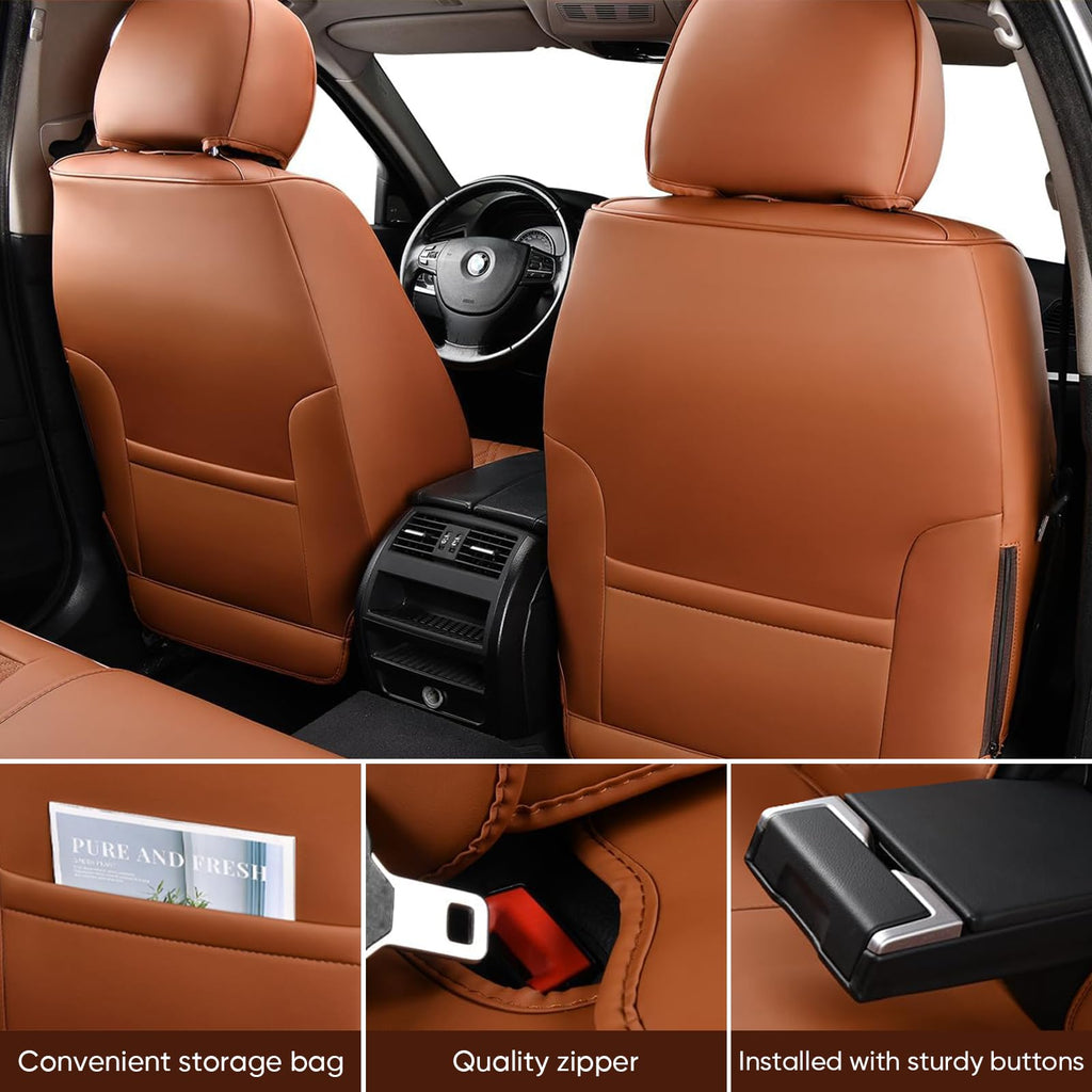 BASIC -  Auto Car Seat Covers Accessories Full Set Leather Cushion Protector Breathable Waterproof Seat Cover for Cars Universal Fit (Brown, Front Pair and Rear)