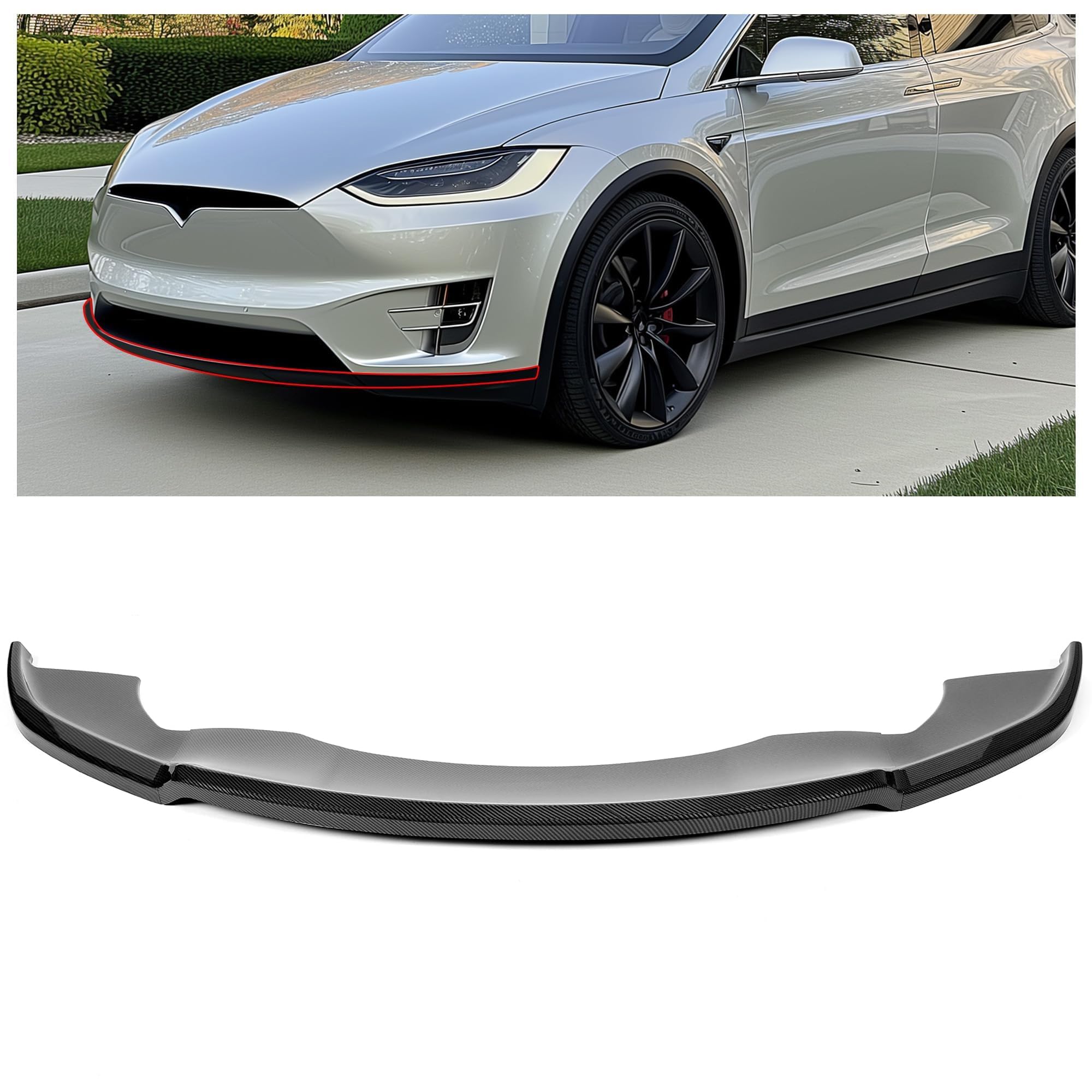 DSI - 3Pcs Front Bumper Lip Compatible with 2016-2020 Tesla Model X 4-Door MX Style Under Chin Spoiler Splitter Bumper Valance Diffuser Protector Air Dams Body Kit Carbon Fiber Color