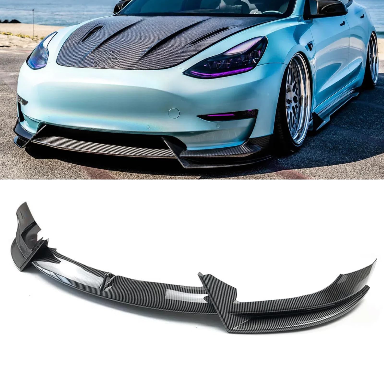 DSI - Front Bumper Lip 3Pcs Compatible with Tesla Model 3 2017-2023 Front Bumper Lip Splitter Spoiler (Carbon Fiber Print)