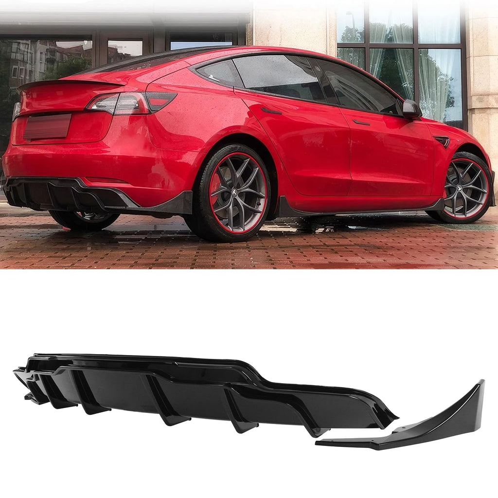  DSI - Rear Bumper Diffuser Lip for Tesla Model 3 2017-2023 Performance Style ABS Rear Bumper Molding Protector Lip (Glossy Black)