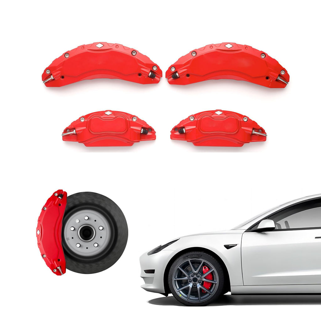 DSI - Brake Caliper Covers Set of 4 Compatible with Tesla model 3 Accessories，2017-2023 18 Inch 19 Inch Wheel Hub Size Red Brake Caliper Covers Model 3 Caliper Covers (red)