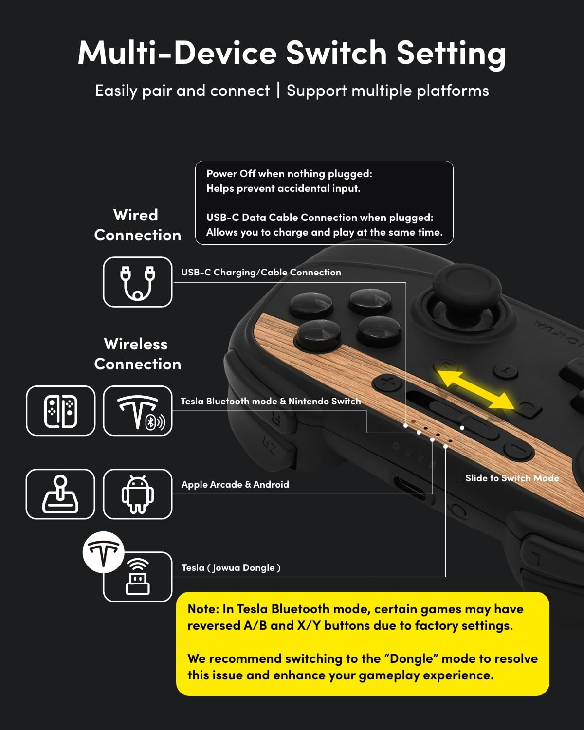 DSI - Multi-Device Wireless Controller Compatible for Tesla 2025 New Model Y Model 3/Y/S/X/cybertruck Compatible for Switch, one controller set, SPECIAL PROGRAMMED and DESIGN FOR TESLA WOOD [nintendo_switch,windows,ios,android]