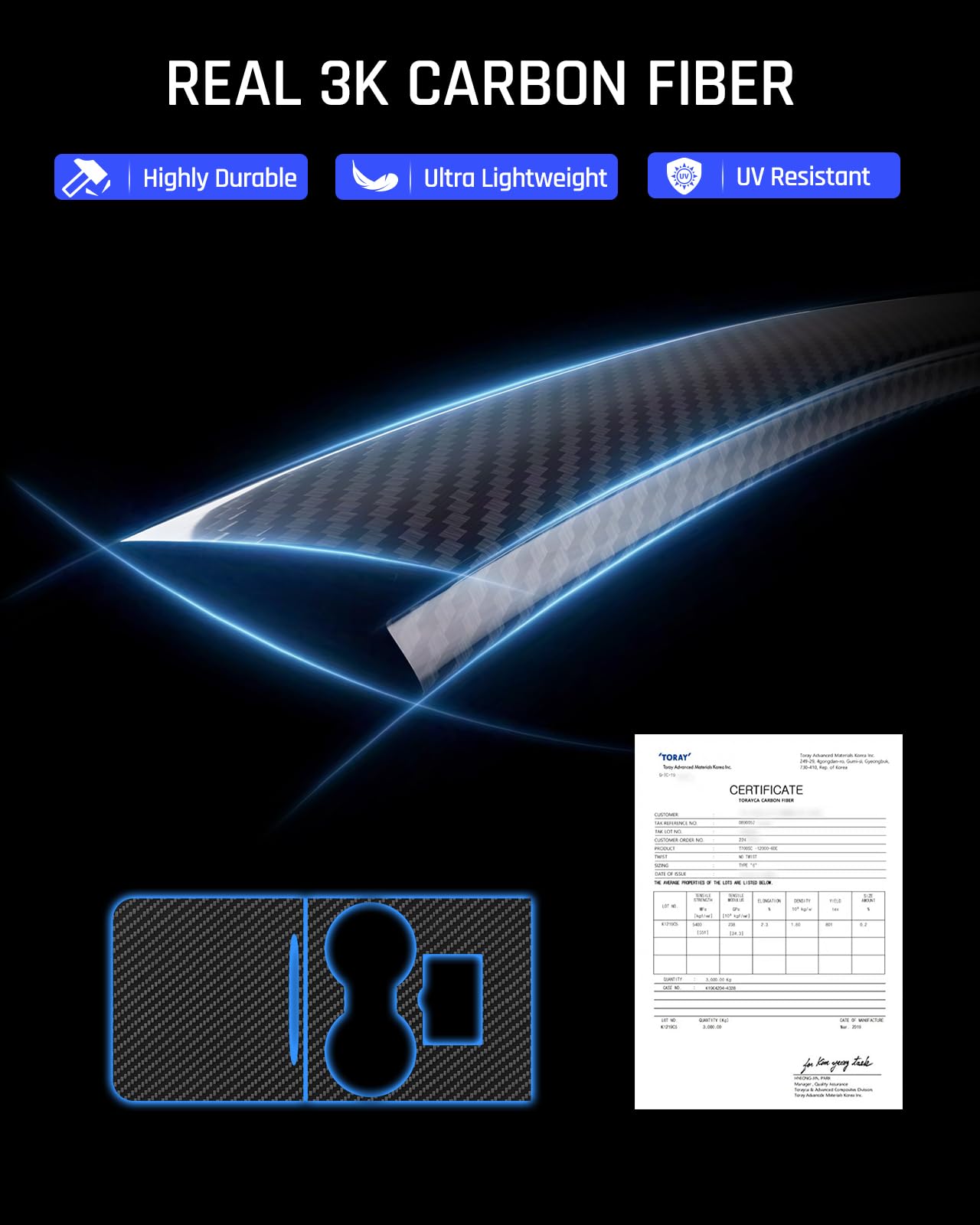 DSI - Real Carbon Fiber Rear Spoiler Wing with Center Console Wrap Cover Kit Screen Protector Frame Compatible for 2021-2024 Tesla Model Y Glossy Black (Set of 3)