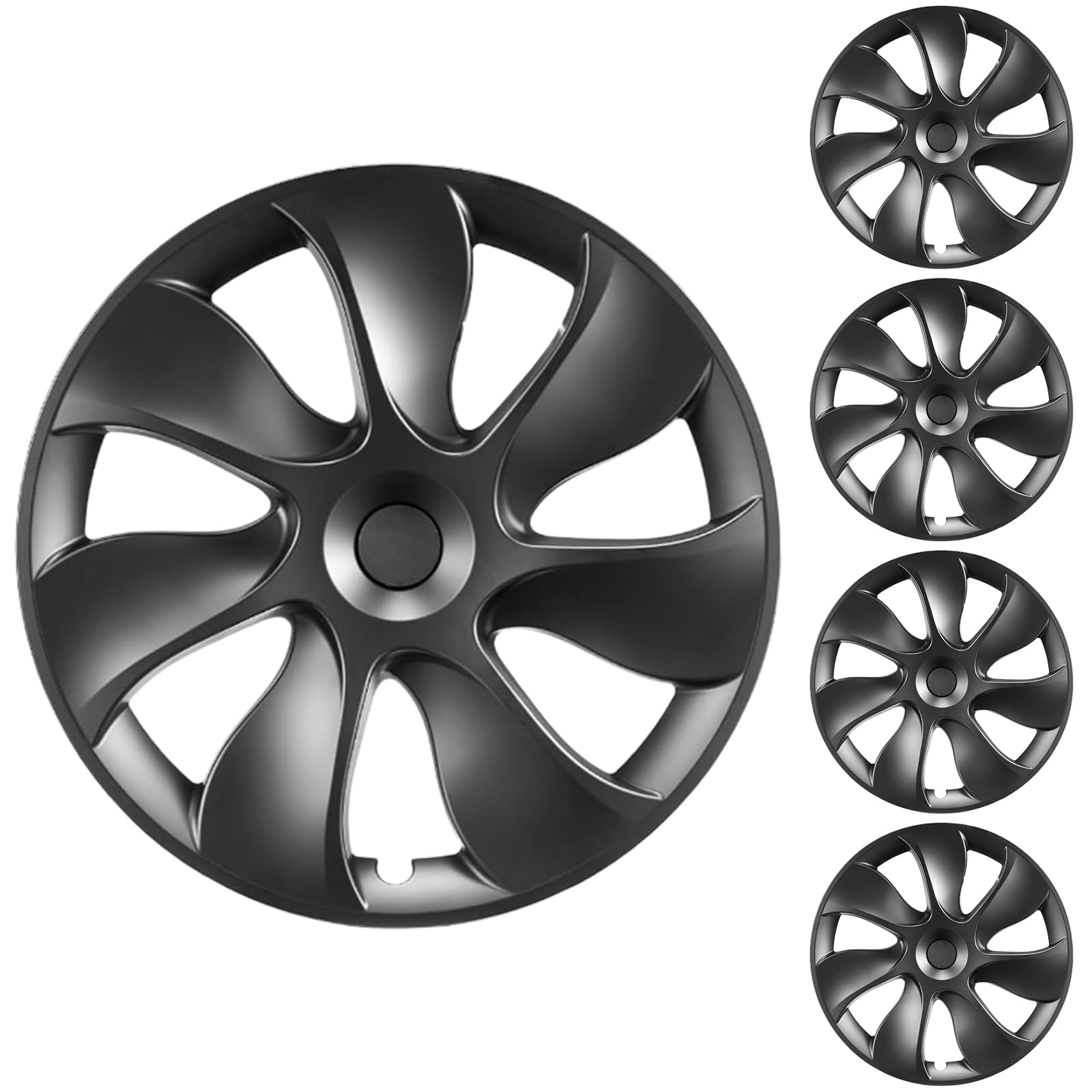 DSI - Tesla Model Y Wheel Covers, 19 Inch, 4-Piece Set, Matte Black ABS, Snap-in Installation, 2020-2024 Compatible