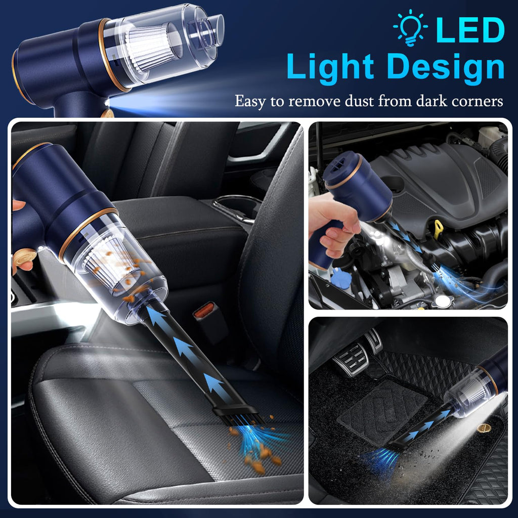 DSI - Handheld Car Vacuum Cleaner, 9000Pa Vacuum Cleaner and Air Duster, 120W High Power Hand Held Vacuum with LED Light and Multi-Nozzles for Car, Home, Office, Pet