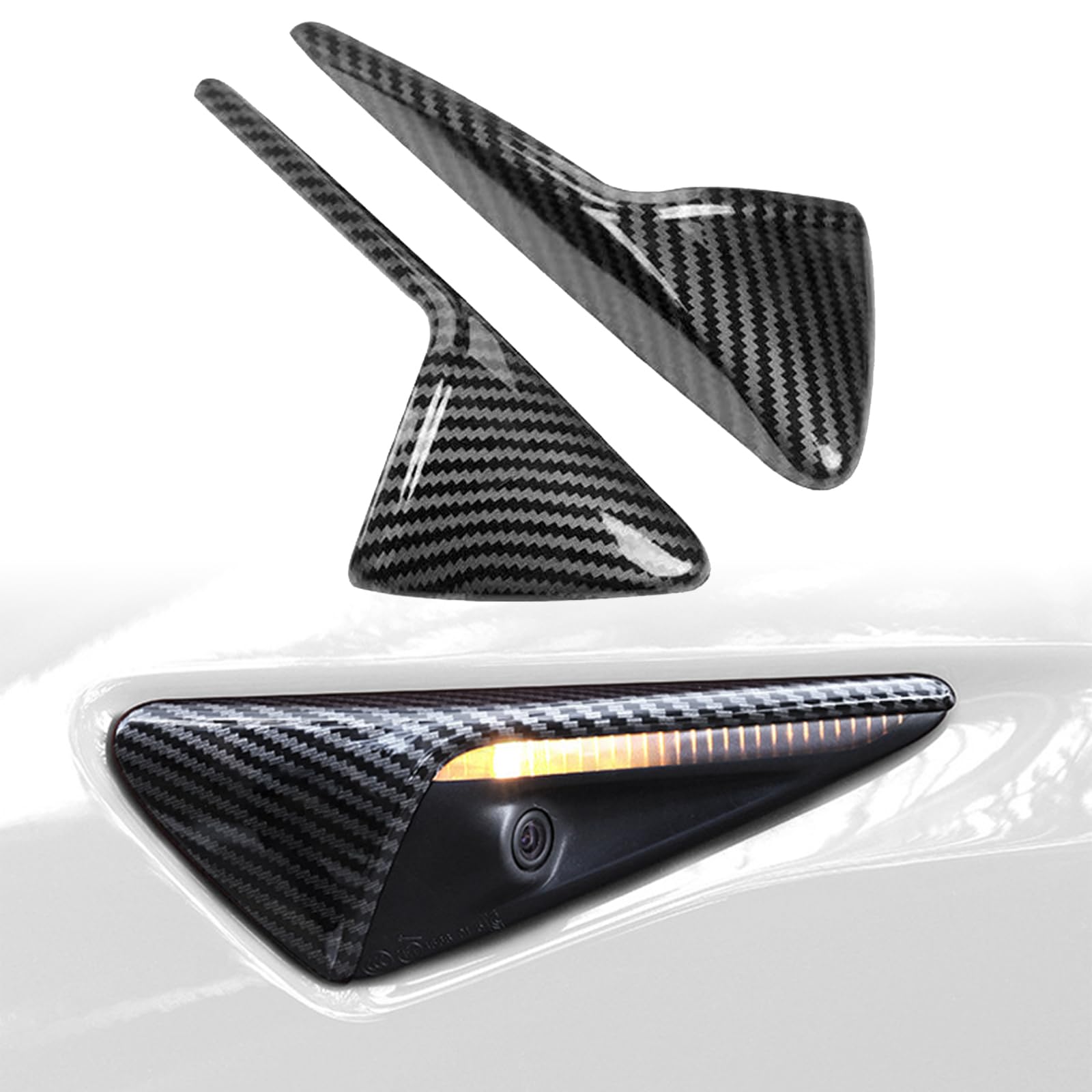 DSI - FITS Tesla Model 3/Y HW3.0 Turn Signal Side Camera Protection Cover Decoration Accessories fit for 2017-2023 Tesla Model 3 and 2020-2023.6 Tesla Model Y (Glossy Carbon Fiber Pattern)