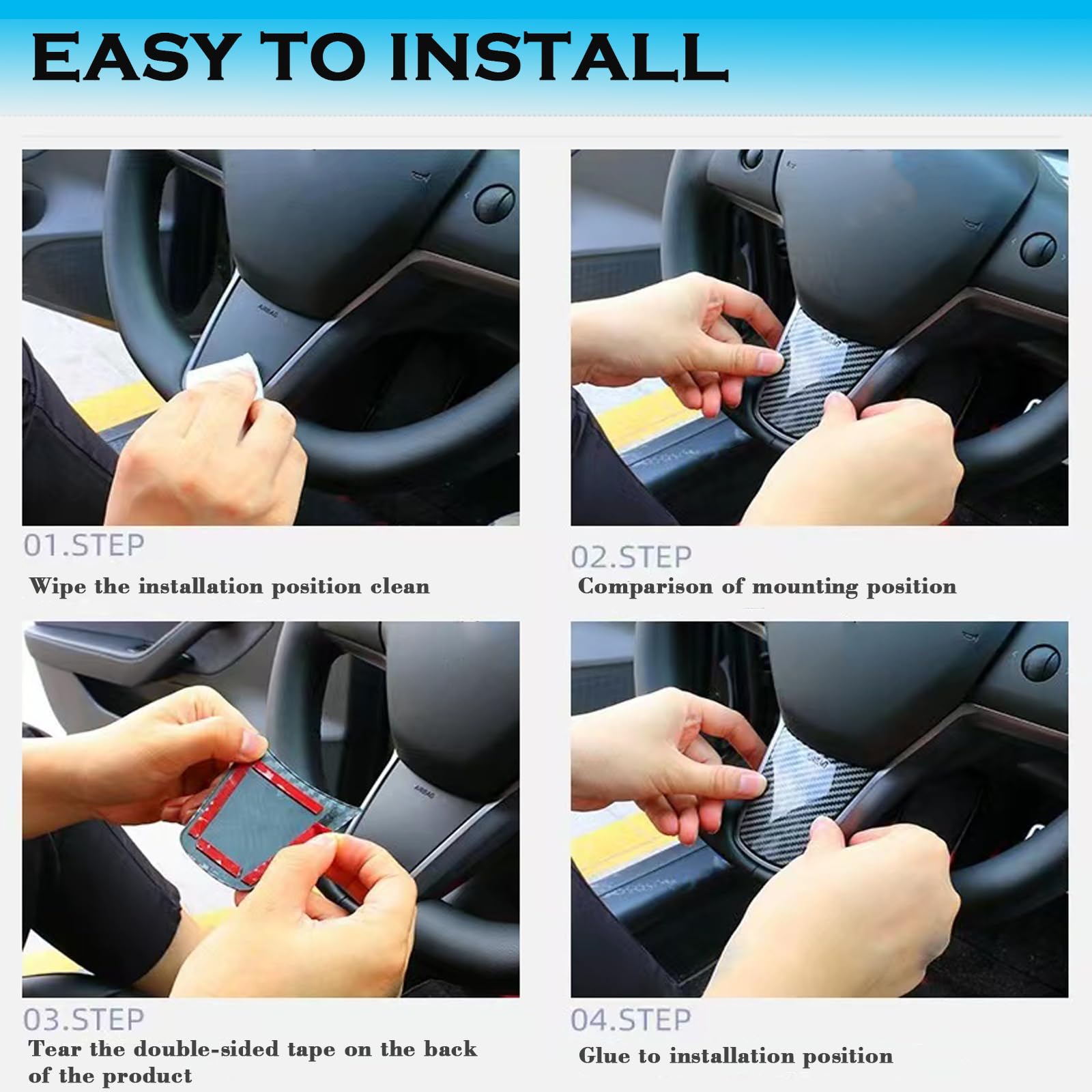 DSI - Steering Wheel Trim Cover for Tesla Model 3/Y, Interior Accessories Compatible with Tesla Model 3 Model Y (A-Matt Carbon Fiber Pattern)