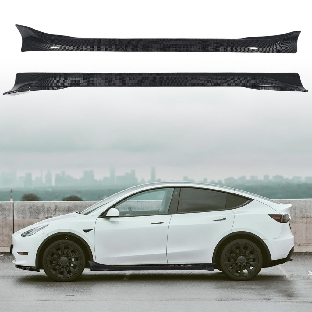 DSI - Side Skirts Extensions Fit for Tesla Model Y 2020 2021 2022 2023 2024 "Carbon Fiber Look" 4PCS Add-On Side Skirt Kit