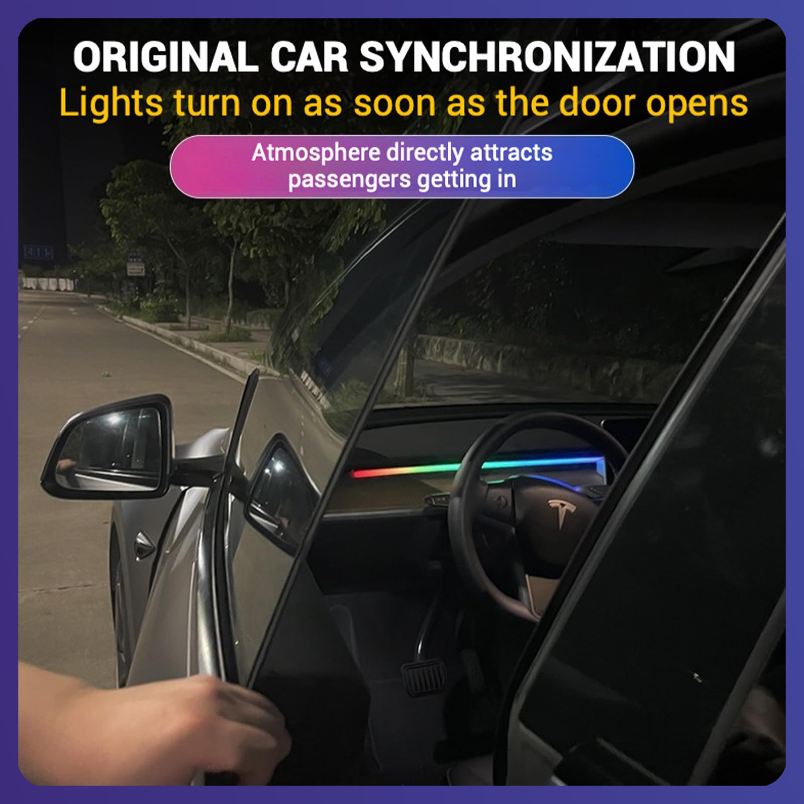 DSTAR - LED Car Ambient Lighting Strip for Tesla High Brightness with APP Control Multiple Colors and Car LED Strip Lighting Neon Lights for Model 3/Y (Dashboard& Center Console)