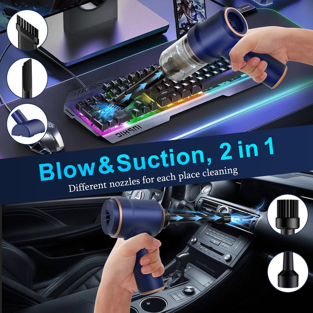 DSI - Handheld Car Vacuum Cleaner, 9000Pa Vacuum Cleaner and Air Duster, 120W High Power Hand Held Vacuum with LED Light and Multi-Nozzles for Car, Home, Office, Pet