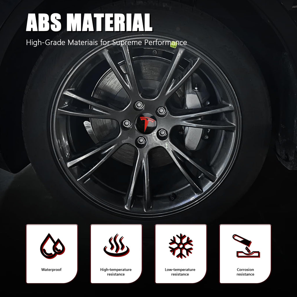 DSI - Wheel Cover Center Emblem Sticker for Tesla Model 3 Model Y Hubcaps Wheel Rim Cover Red Emblem & Gloss Black Background (4PCS) (Black& Red)
