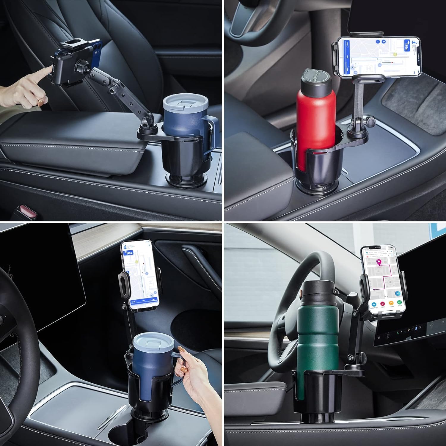 DSI - Car Cup Holder Expander Adjustable Base with Phone Mount 360° Rotation Cup Holder Cell Phone Holder for Car Compatible with iPhone All Smartphones