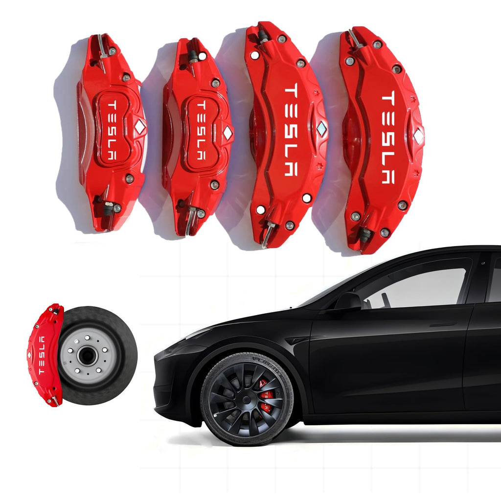 DSTAR - Caliper Covers for Compatible with for Tesla Model Y Accessories, 2020-2024 19 20 Inch Wheel Hub Front and Rear Brake Caliper Covers - Red Front and Rear Brake Not for Model 3 (Model Y 2020-2024)