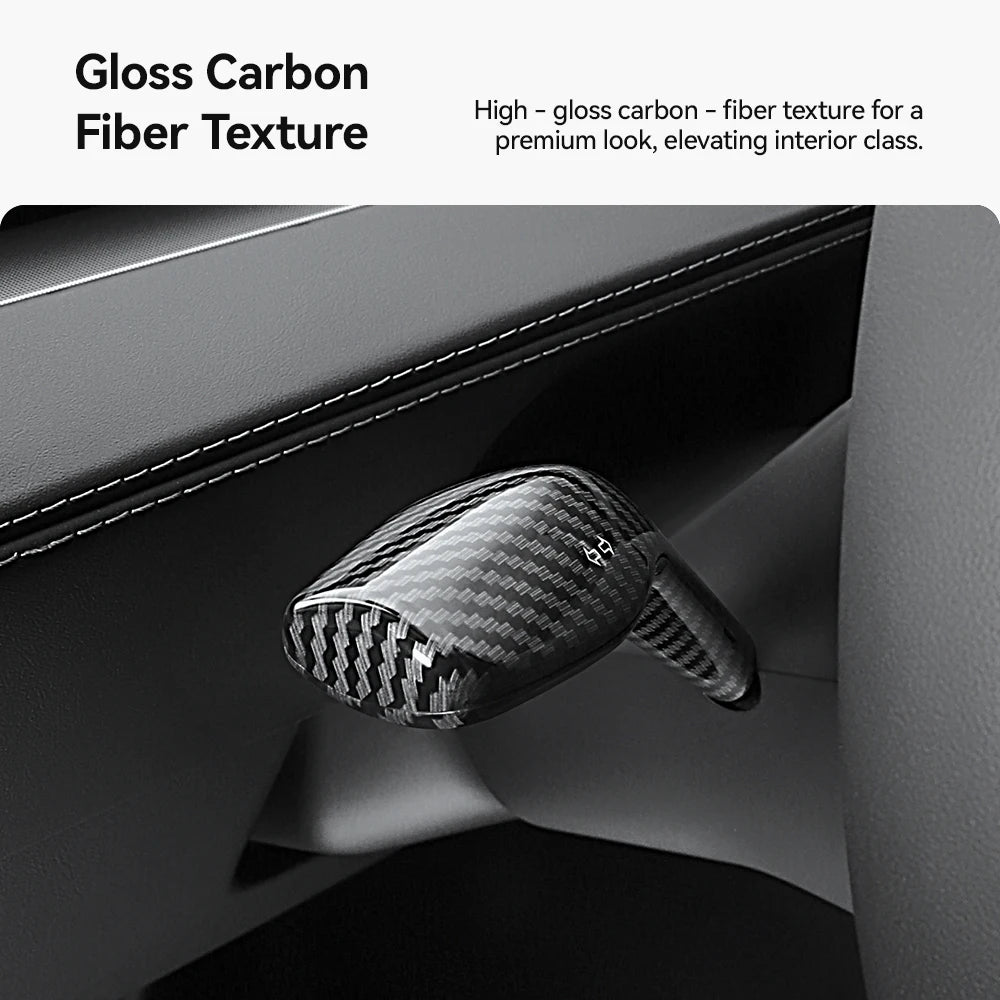 DSI - Carbon Fiber Gear Shift Cover - FITS Tesla Model Y 2025 Juniper Carbon Fiber Gear Shift Cover ABS Steering Lever Handle Protection Shifter Shell Car Decor
