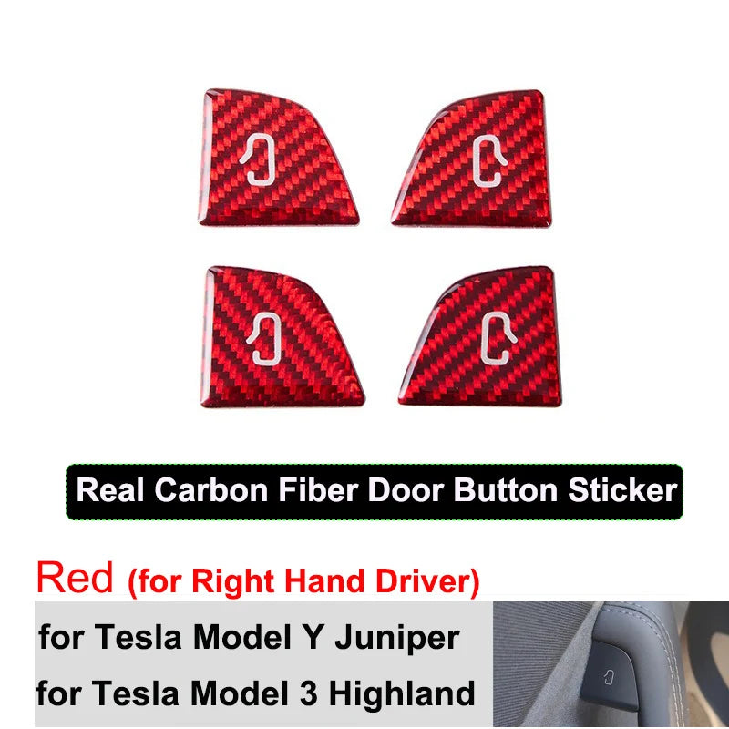 DSI - Door Switch Button Sticker -FITS Tesla Model Y Juniper 2026  Opening Button Trim Patch New Model 3 Carbon Fiber Pattern Decor Cover