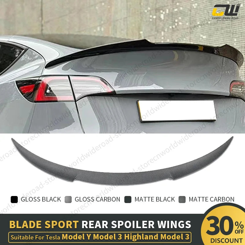 DSI - Rear Trunk Lid Spoiler Wing For Tesla Model Y 3 Highland Model 3 Spoiler Tail Wing  Black and Carbon Fiber Pattern Body Kit